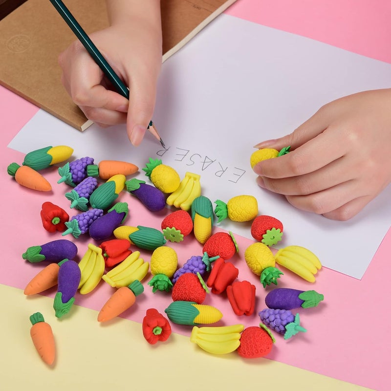 MGTECH 40 Pcs 3D Food Earsers, Cute Mini Fruit Vegetable Puzzle Erasers, Bulk Cool Fun Take Apart Erasers for Kids Boys Girls - Image 5